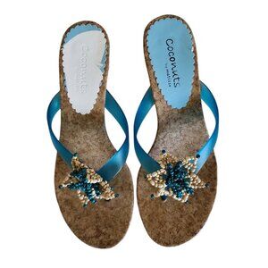 COCONUTS by MATISSE Colorful Beaded Flower Thong Sandals with Kittie Heel